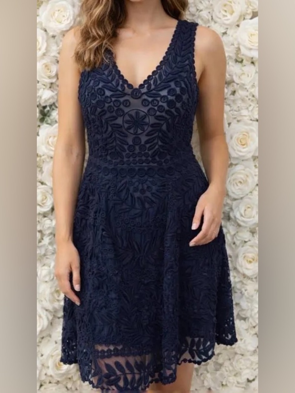 Yoana Baraschi Navy Crochet sheer Lace Dress Sz 8